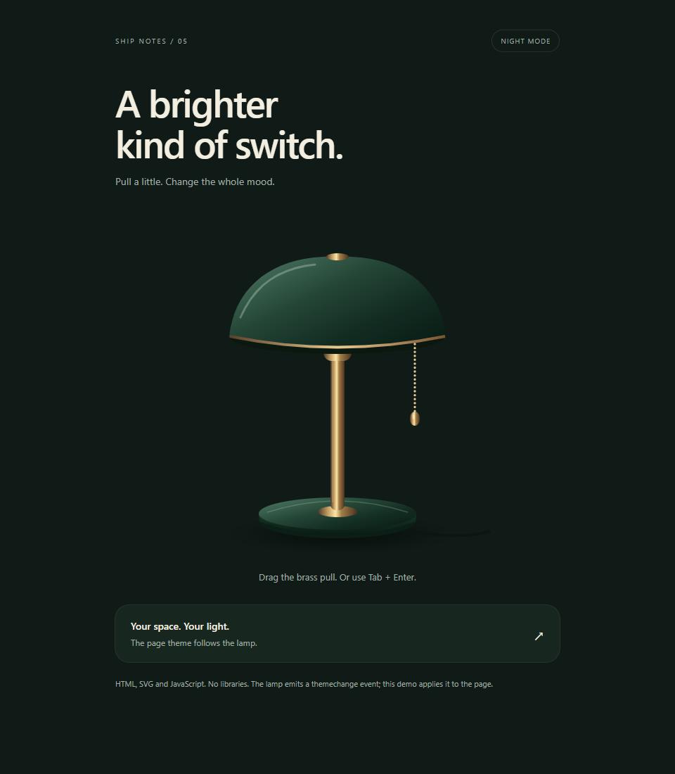 Pull Lamp: a green desk lamp with a brass pull cord